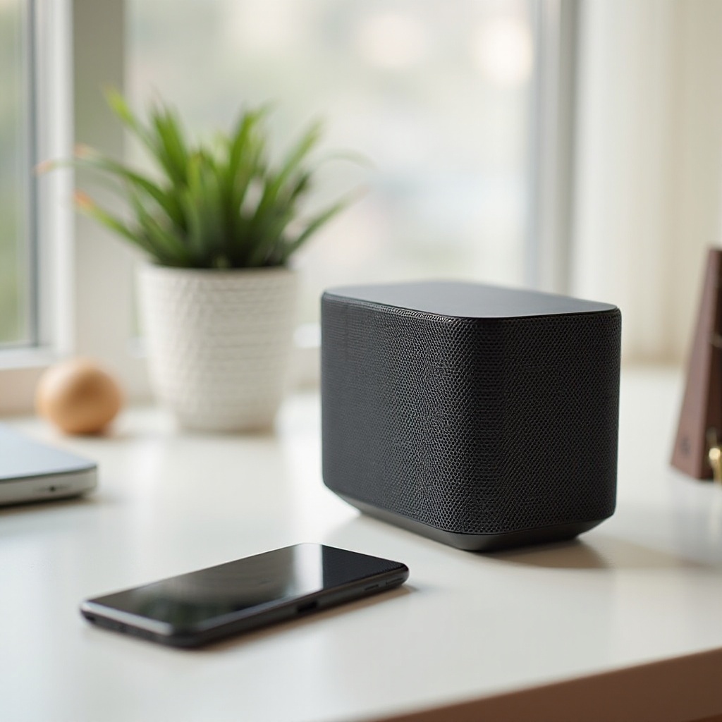 Portable Bluetooth speaker on a desk