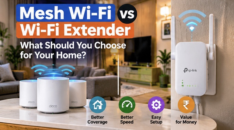 Mesh Wi-Fi system and Wi-Fi extender compared for better wireless coverage throughout a home