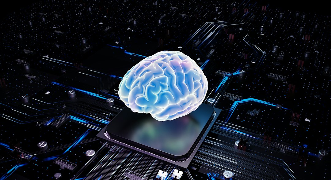Artificial intelligence concept visual with a digital brain and processor, illustrating smartphone AI processing