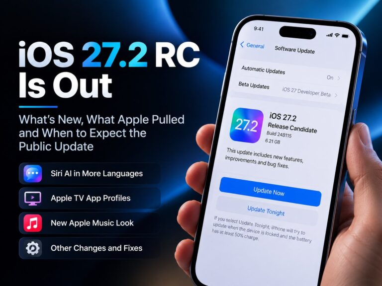 iPhone Software Update screen showing iOS 27.2 release candidate
