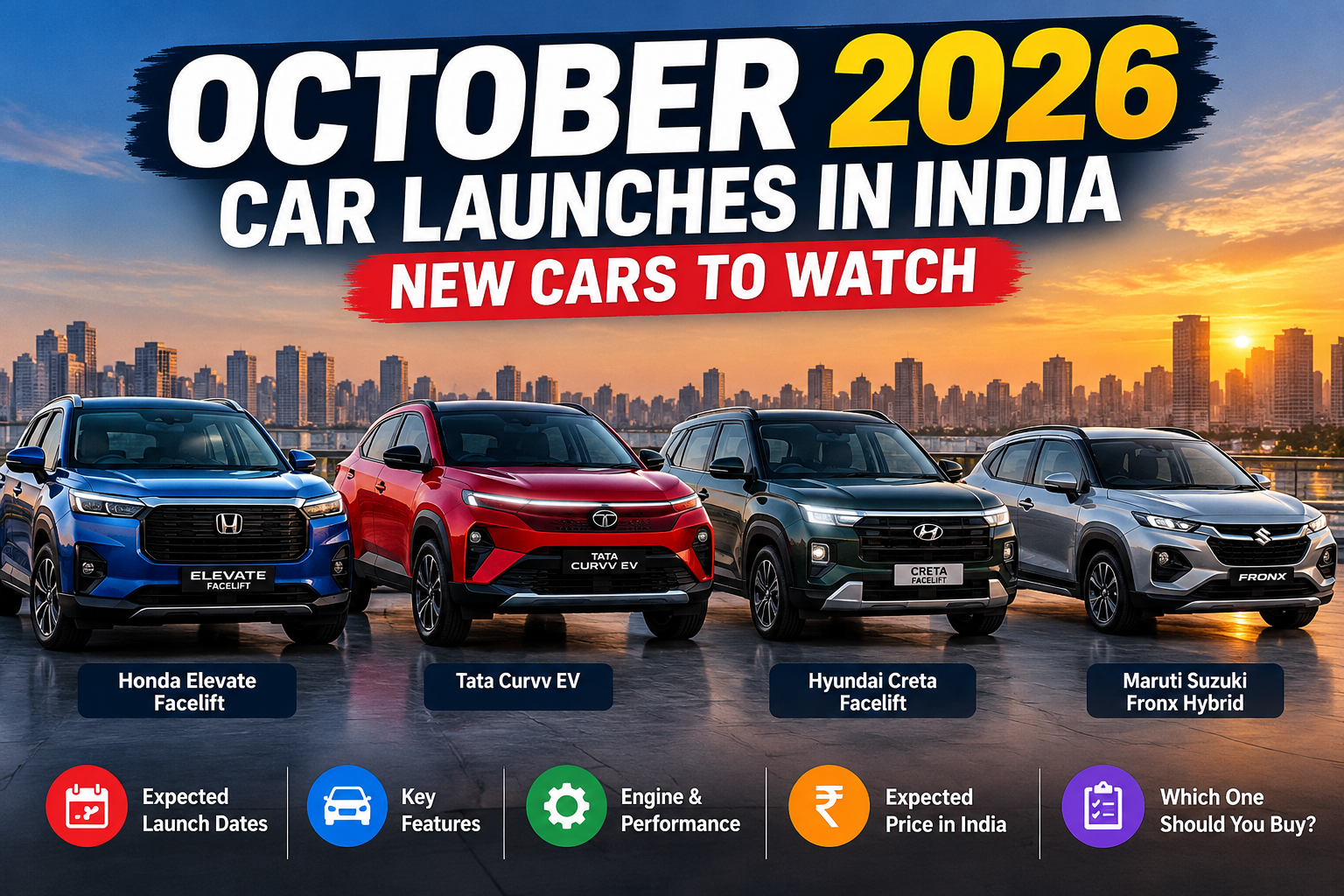 October 2026 car launches in India featuring new SUVs, sedans and electric cars